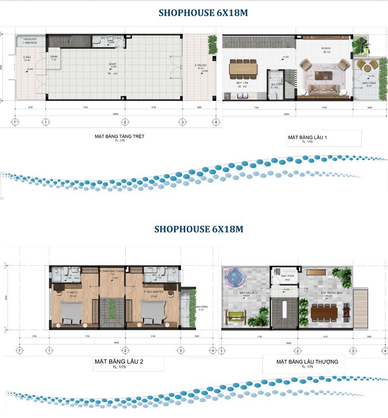 Mặt bằng shophouse 6x18m